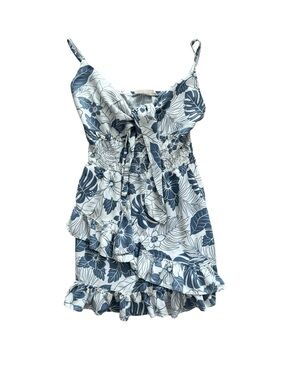 Ocean Drive Blue White Tropical Floral Mini Dress Girls Medium Beach Vacation